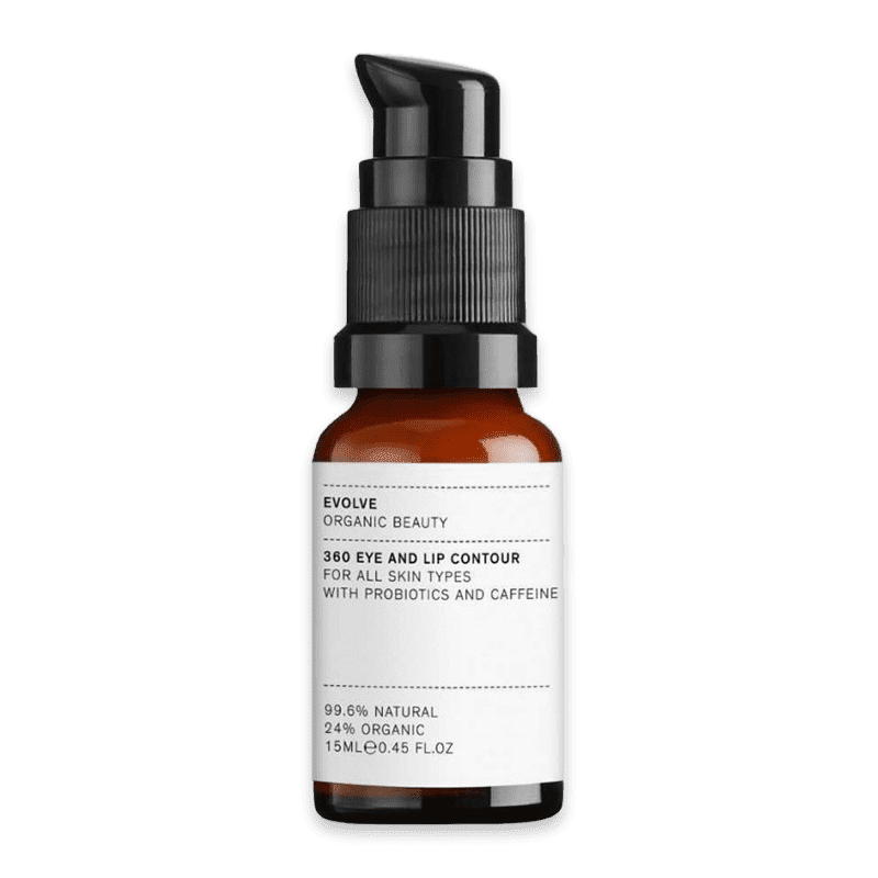 Evolve Organic Beauty 360 Eye and Lip Contour, 15ml Flasche, für alle Hauttypen, mit Probiotika und Koffein.